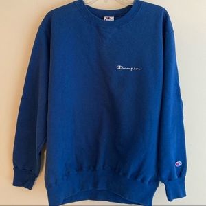 Vintage 90's Champion Men's Blue Crewneck Script Spellout Sweatshirt (L)